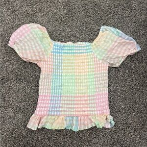 Art Class Pastel Plaid Smocked Top